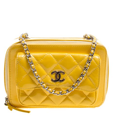 chanel yellow patent leather bag|Chanel patent leather backpack.